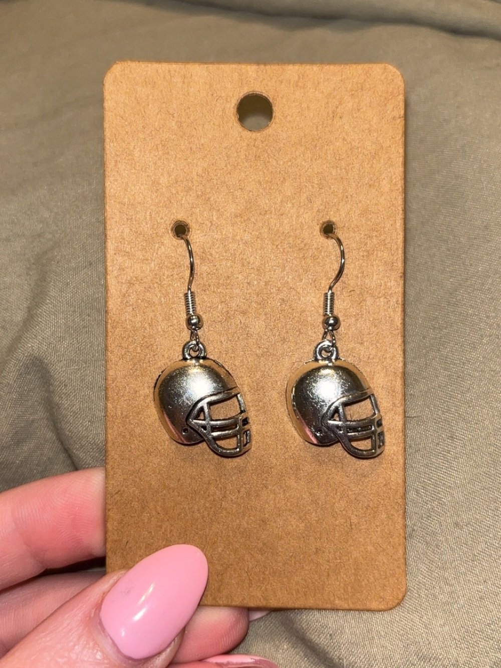 Silver Football Helmet Dangle Earrings